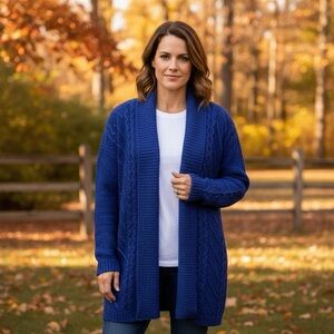 Western Connection Chunky Cable Knit Open Cardigan Cobalt Blue Size XL
